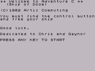Adventure C title screen for ZX Spectrum